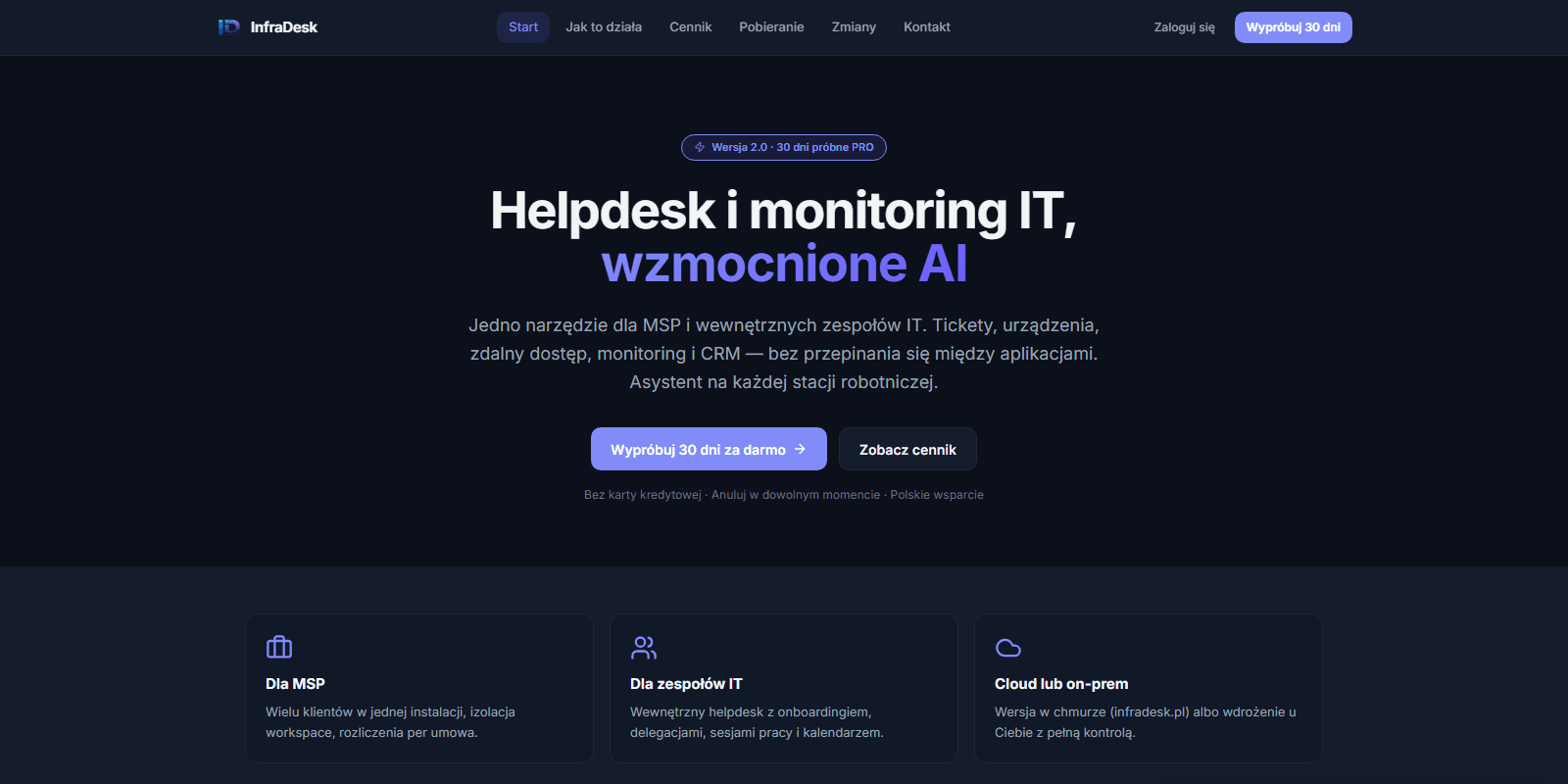 InfraDesk — helpdesk i monitoring IT wzmocnione AI