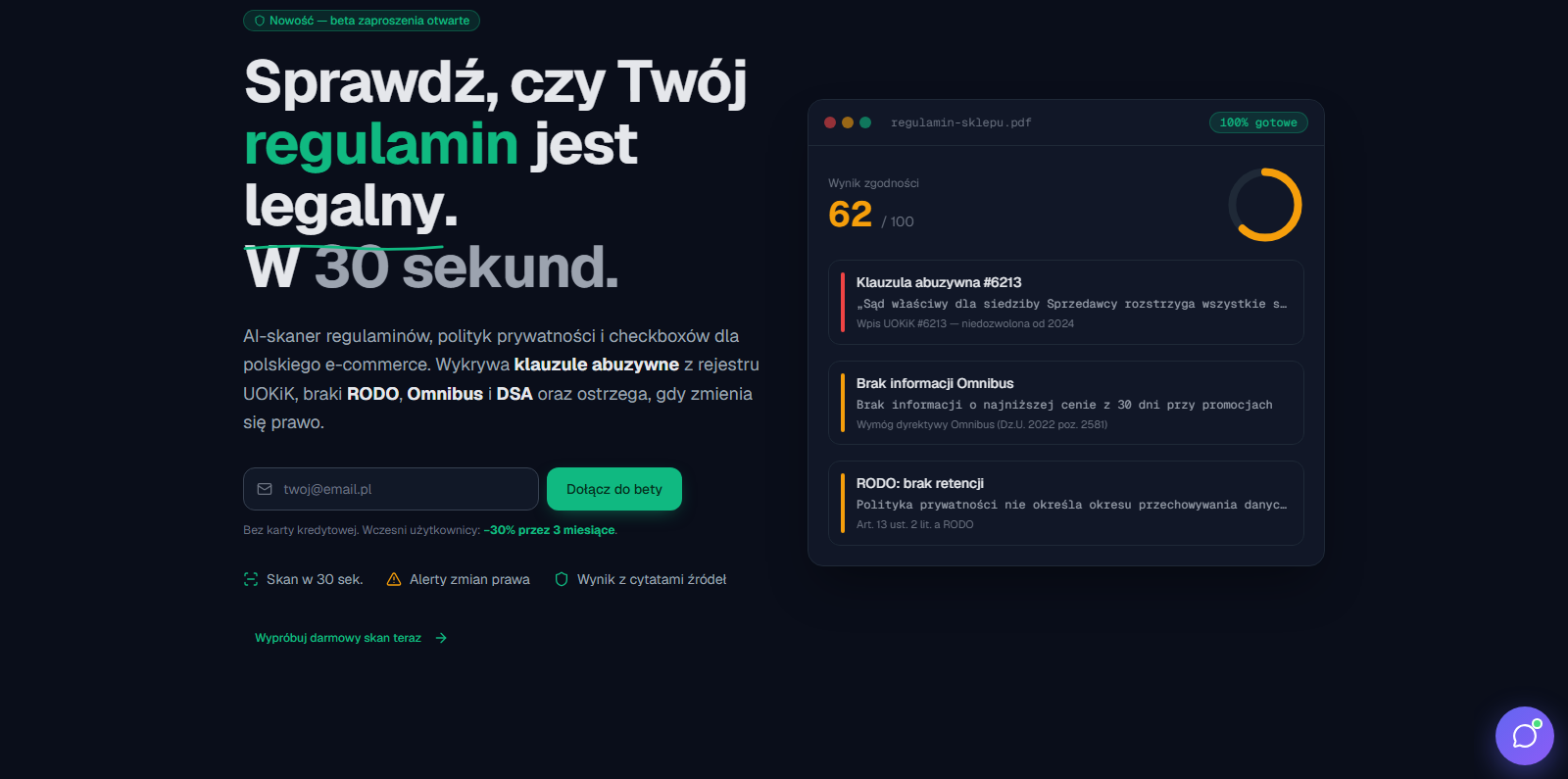 KlauzulaCheck — AI-skaner regulaminów
